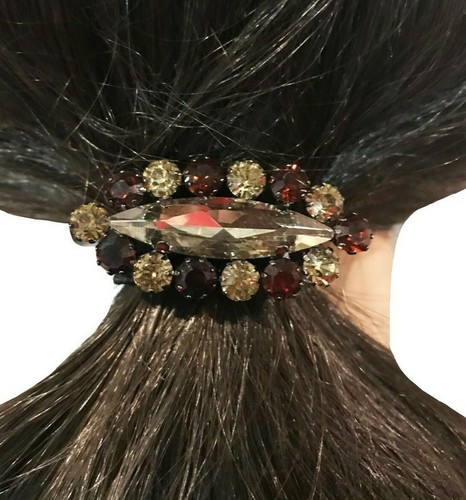 New Amber & Topaz Crystal Cut Ponytail Black Elastic Band - Picture 1 of 3