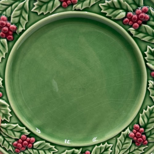 Pinheiro Bordallo Christmas Holly Berry Rimmed Dish Set Green - Pick Your Piece! - Picture 17 of 24