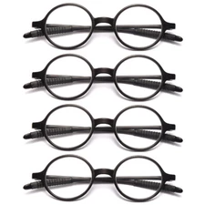 4 PK Mens Womens Non Slip Round Black Frame Reading Glasses Clear Lenses Readers