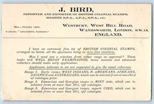 Wandsworth England Postcard J. Bird Importer of British Colonial Stamps 1934
