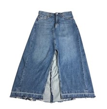 Gap Denim Maxi Skirt Womens 28 6P Blue Indigo Split Front Raw Hem Western Boho