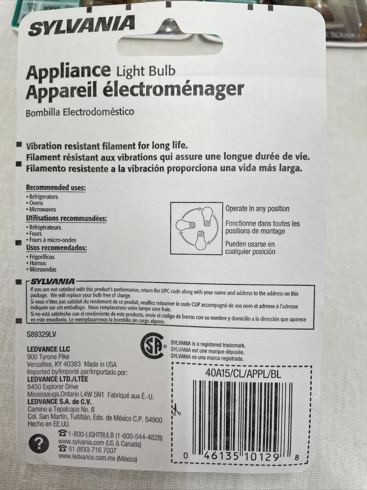 4-Pack Sylvania 40W Clear A15 Appliance Light Bulb 40A15/CL/APPL/BL - Image 3 of 3