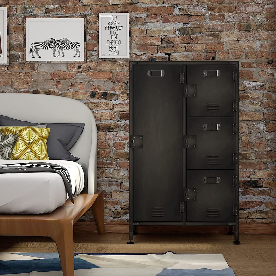 Vintage Metal Storage Cabinet 55.1 in Metal Locker Wardrobe Cabinet ... - Vintage Metal Storage Units For Small Apartments