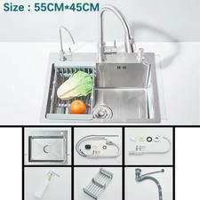 Multifunctional Kitchen Waterfall Sink Digital Display Large Single Gray Sink Di