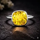 10 CT Cushion Cut Natural Yellow Sapphire Ring Solid 925 Sterling Silver Jewelry