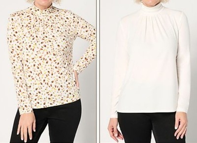 Susan Graver  Liquid 1X Cream & Printed Neutral Set Of 2 Liquid Knit Mock...