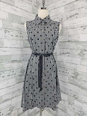 Tommy Hilfiger Womens 10 Sleeveless Shirt Dress Blue Gingham Polka Dot