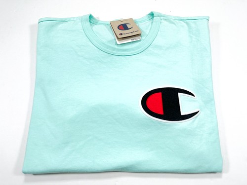 Champion Shirt Gr. 2XL gestickte Grafik Logo Schrift Aqua Blau NEU Neu mit Etikett - Bild 1 von 6