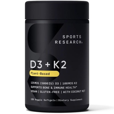 Sports Research Vegan Vitamin K2 + D3 Dietary Supplement - 60 Softgels