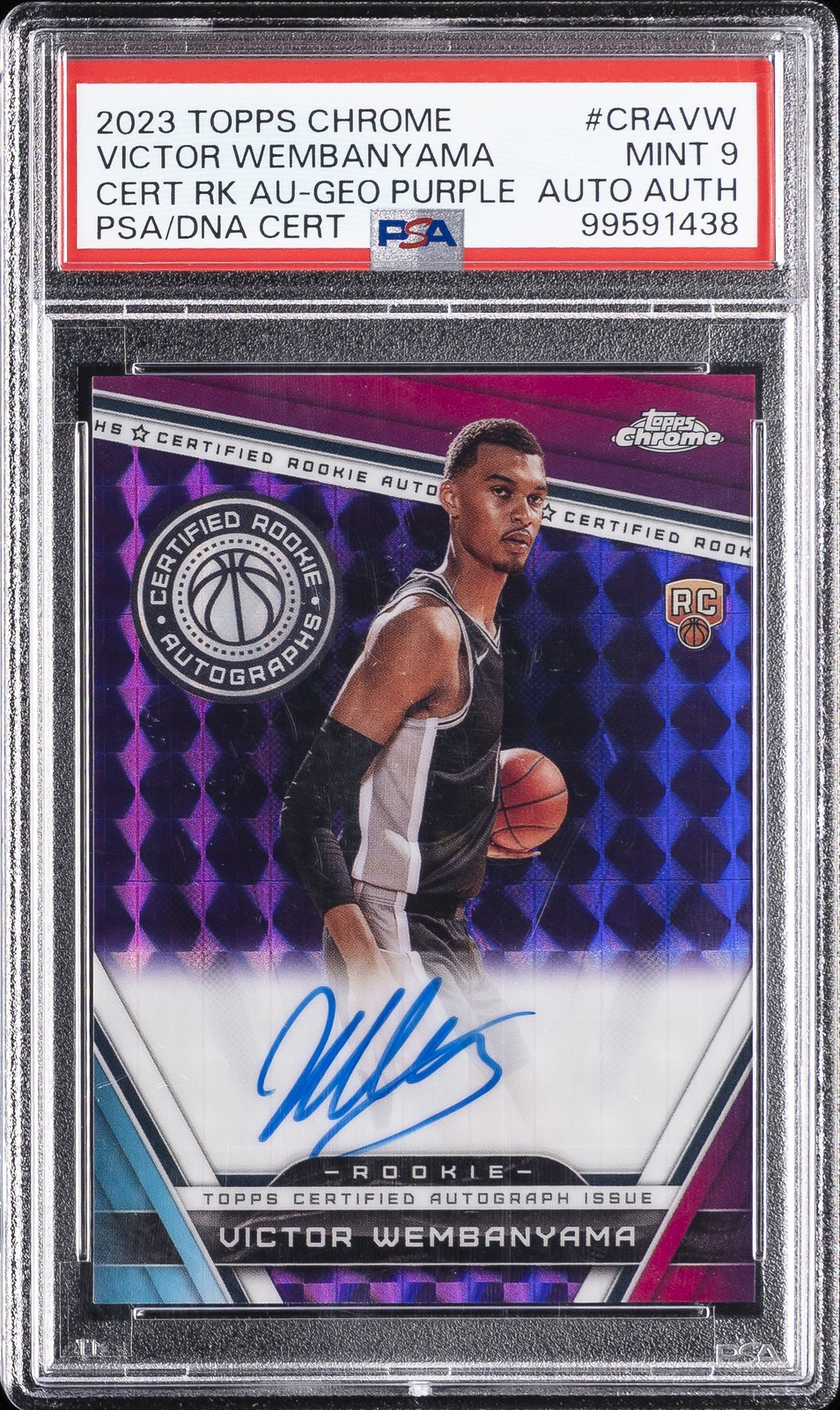 2023 TOPPS CHROME CERTIFIED ROOKIE AUTOS VICTOR WEMBANYAMA PSA 9 AUTO AUTHENTIC