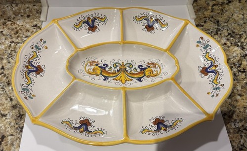 Deruta Piatto da portata ovale grande diviso italiano design delfino vassoio 17,5" - Foto 3 di 18
