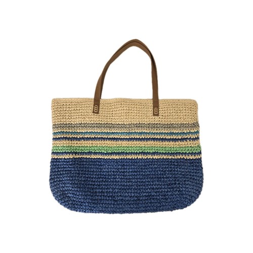 Style & Co Straw Blue Beige Multicolor Stripe Beach Tote Bag - Picture 2 of 15