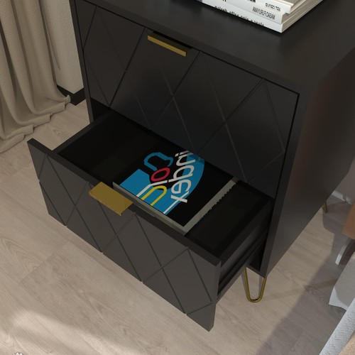  Juego de 2 Mesitas de Noche Blancas, Mesa Auxiliar Doble, Mesita de Noche con 2 Cajones - Imagen 15 de 38