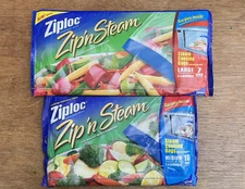 Ziploc Zip N Steam 7 Large/10 Medium Bags Microwave Steam Discontinued *TWO BAGS