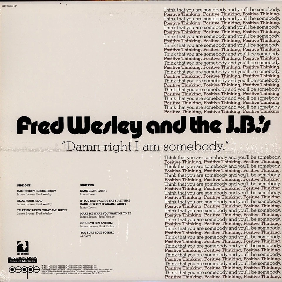 Fred Wesley & The JB's - Damn Right I Am Somebody Black (1974 - US - Reissue) - Bild 2 von 2