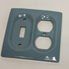 Vintage BLUE Porcelain Ceramic Combo Outlet Light Switch Plate Bathroom MCM