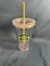 Starbucks Coffee Clear Plastic Tumbler 16oz Grande USED Twist Off Cap w/ Straw