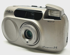 Minolta Capios 25 35mm Point  Shoot Film Camera 28-70mm Near Mint Silver