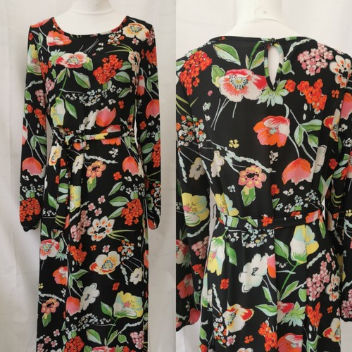 Jessica Ladies Dress Size 14 Black Red Gold Floral Long Sleeves Round Neck Bnwt - Picture 20 of 24