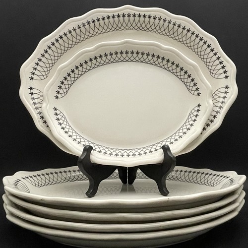 Syracuse China Black Lace Oval Dinner Plates 5pc +1 1955-57 Made in USA 13"x10" - Picture 1 of 21