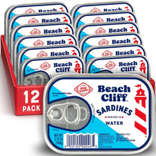 Beach Cliff Sardines in Water, 3.75 Oz Can Pack of 12 - Wild Caught Sardines -