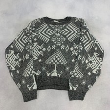 Vintage Abstract Knitted Jumper Patterned Grandad Chunky Knit Sweater Men's M