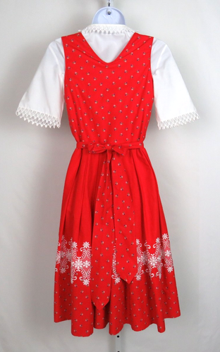 AUTHENTIC VTG STRASSER TRACHTEN RED GERMAN DIRNDL DRESS APRON SHIRT SIZE 44 LACE - Picture 8 of 24