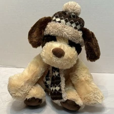 Hugfun International Kowloon Hong Kong Dog Plush Tan Brown Winter Hat Scarf 12"