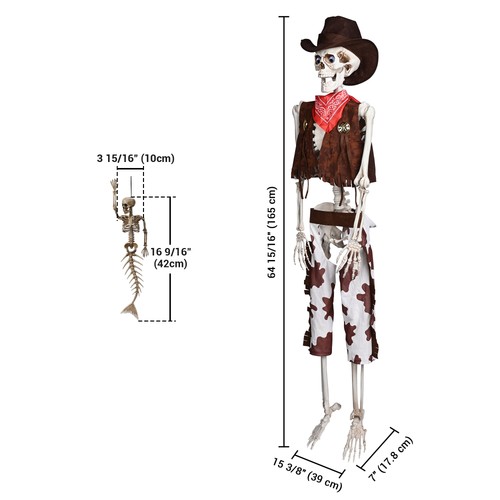 5,4 Fuß Lebensgroß Cowboy Skelett mit 4 Stück Meerjungfrau Skelett Halloween - Bild 9 von 9