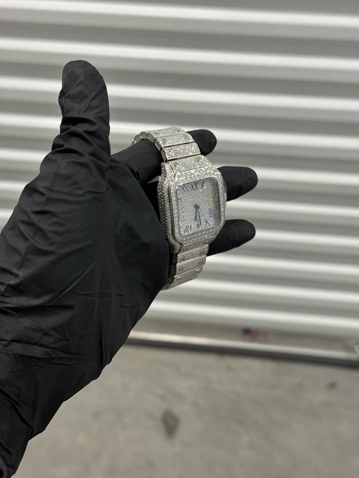 Reloj automático Moissanite Iced-Out 40 mm plata rosa acero inoxidable sin marca Foto 3 de 4