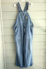 Vintage Carhartt Bib Overalls Denim Faded Worn Short 27" Inseam 38x27 Mens Blue