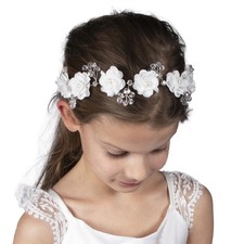 White Flower Hair Vine Bridal Wedding First Communion Headpiece for Girls