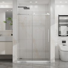 Frameless Shower Door, 48" W x 72" H Sleek Silent Sliding Glass Door Chrome