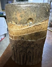 Vintage Art Pottery Planter Bowl Tan Brown Live Edge Design Fall Colors 7x3 in