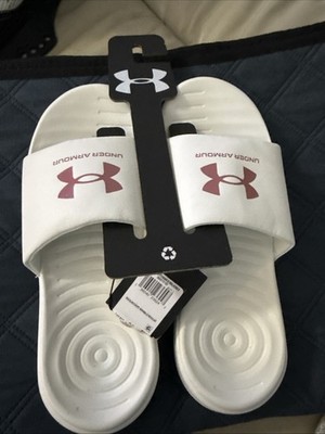 Under Armour Women s Size US 9 White Slides with Rose Color Logo Brand New Tags