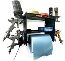 OMNI TOOLS Wall Mount Paper Towel Holder Rack Spray Gun Shelf   Black Steel