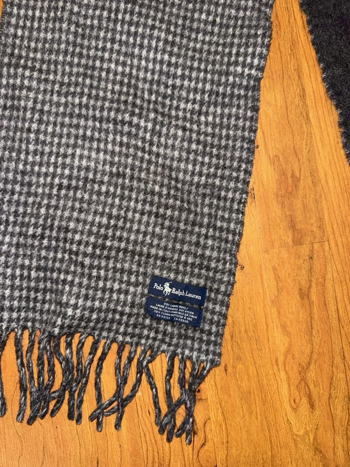 Polo Ralph Lauren Pata de Gallo Bufanda Poni Bordado Gris Accesorio Mezcla de Lana Foto 3 de 3