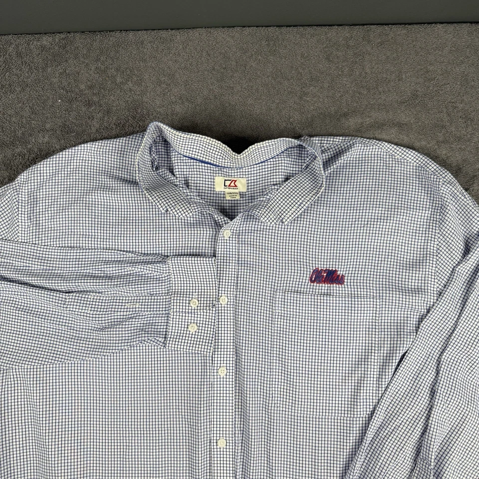 Ole Miss Football Performance Button Down Long Sleeve 3XB Blue White Check - Image 3 of 4