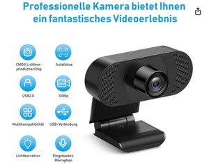 Webcam mit Mikrofon, Ehome Webcam 1080P für Laptop, Desktop, USB 2.0 Plug & Play