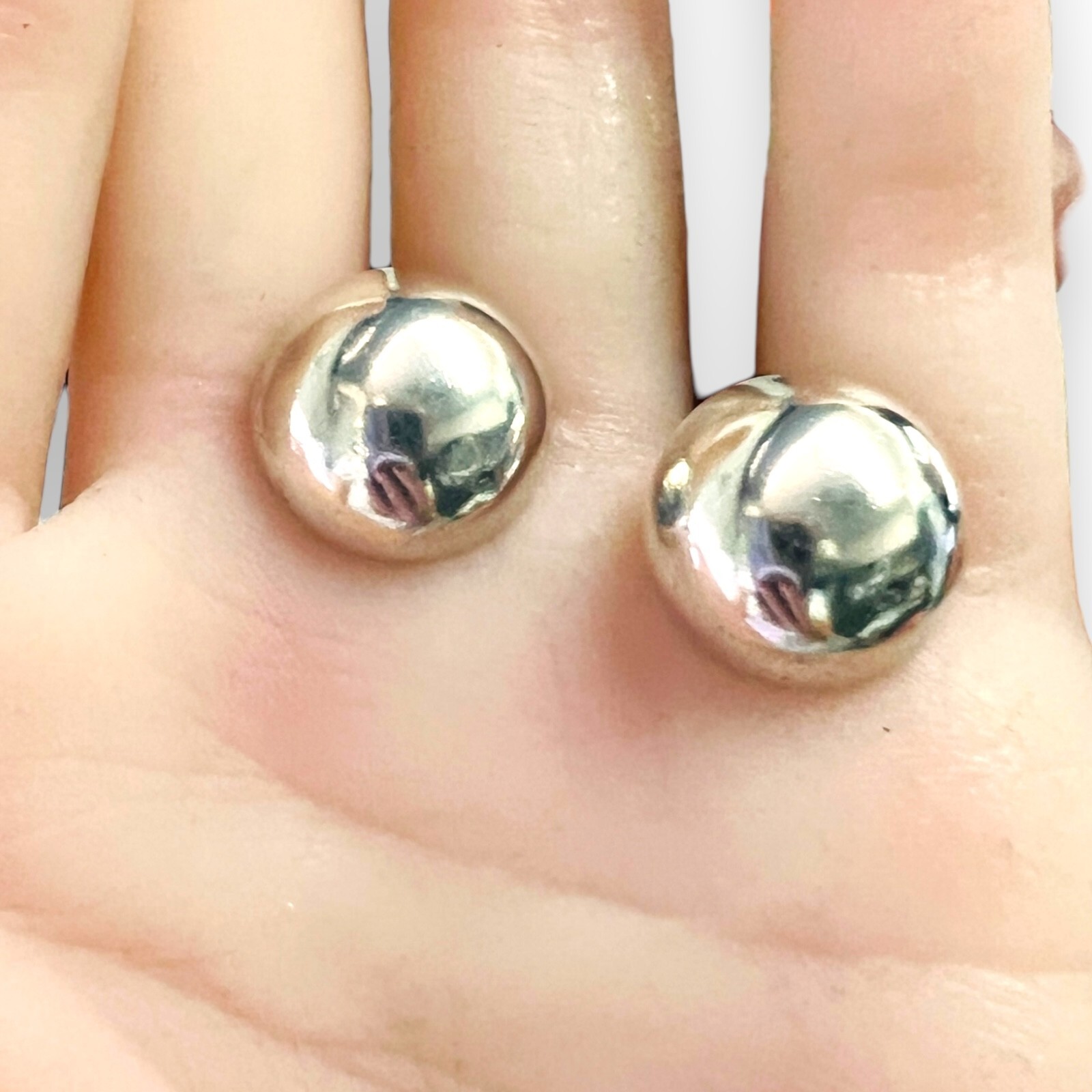 Vintage Solid 925 Sterling Silver Button Post Ear… - image 9