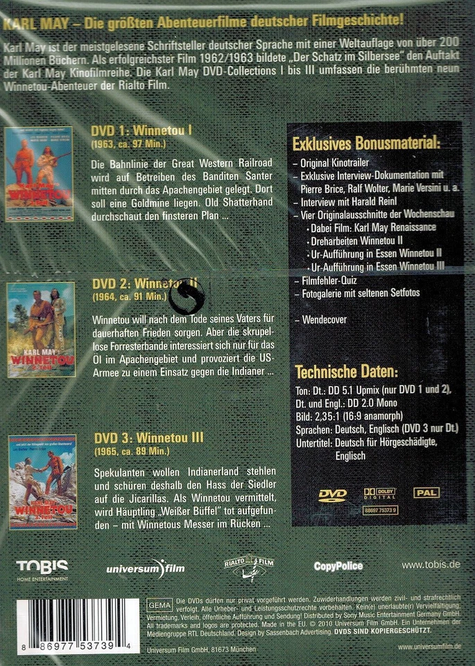DVD-BOX NEU/OVP - Karl May - DVD-Collection III (3) - Winnetou 1, 2 und 3 - Bild 2 von 2