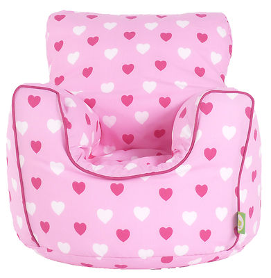 Sitzsack Sessel Baumwolle rosa Herzen mit Bohnen Kleinkindgröße von BeanLazy