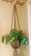 Macrame Plant Hanger~Large Smoke Grey~54" Long-Solid Twist Knot Pattern