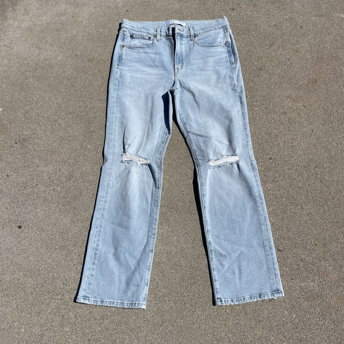 AYR The Sugar Jeans Womens 33 Light Blue Wash Distressed Straight leg  Stretch