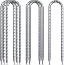12 Inch Trampoline Stakes 6 Pack 3/8" U Shaped Rebar Ground Anchors Heavy Duty H