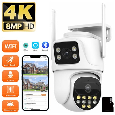 Dual Lens Drahtlose WIFI 8MP 4K IP Kamera Outdoor CCTV Home Security PTZ IR Cam