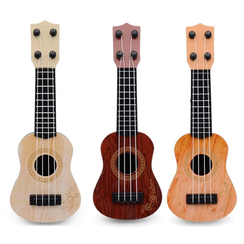 Small Guitar Kids with Four Strings Brown Yellow Yellow