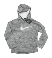 Nike THerma Big Boys Gray Swoosh Logo Fleece Lined Pullover Hoodie