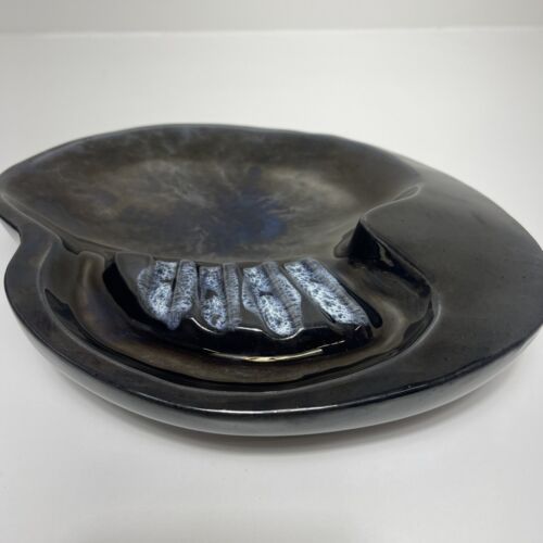Vintage Anna Van Briggle Ashtray-Colo Spgs Black Blue Drip Glaze Approx 10x8 - Picture 1 of 5