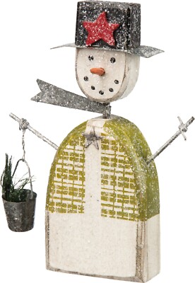 Primitives by Kathy Holiday Sitter Green Vest Snowman Rustic Christmas Decor